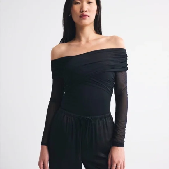 Abercrombie & Fitch Black Draped Bodysuit - Picture 1 of 5